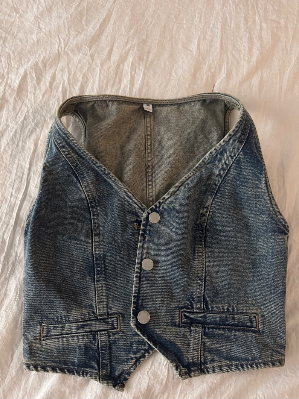 Denim Button-Front Vest in Blue